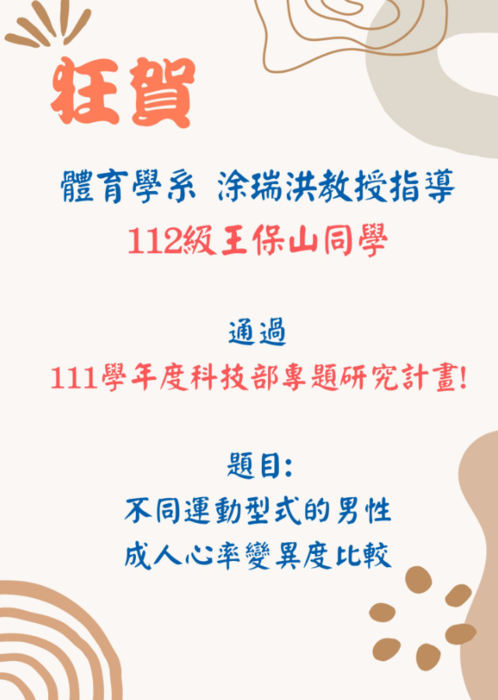 恭喜 涂瑞洪教授及王保山同學 通過111學年度科技部專題研究計畫圖片